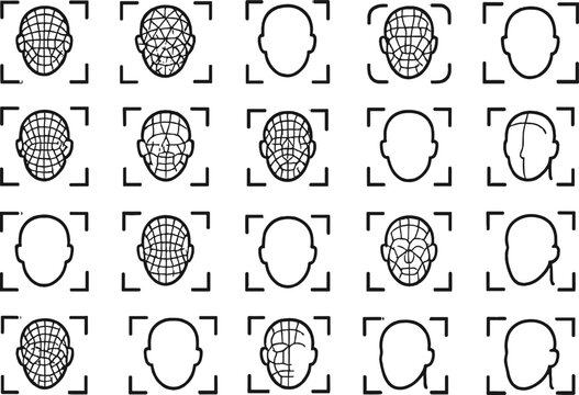 Face Recognition & Head Scan Outline Icons Set