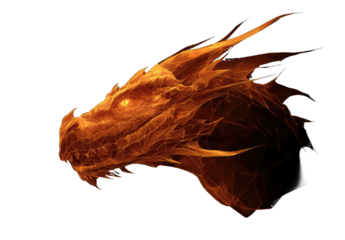 Fiery dragon head with glowing eyes, composed of orange and yellow energy on black