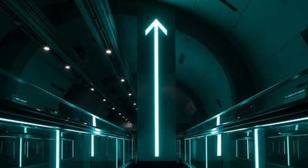 Futuristic Illuminated Arrow Ascending in A Sleek Modern Tunnel Design