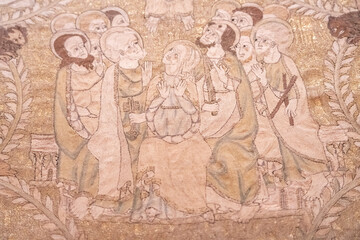 scene from the Passion of Christ,  Passion cloak of Saint Bertrand of Comminges, 14th century, embroidered fabric, cathedral of Our Lady , Haute-Garonne,France