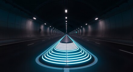 Futuristic Illuminated Road Tunnel Perspective Featuring Dynamic Neon Light Design
