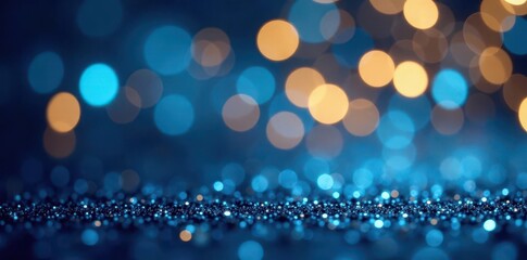 Abstract blue & gold glitter bokeh Sparkling festive backdrop , light, pattern, shine