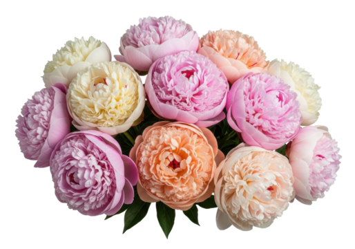 Isolated bouquet of lovely pastel peonies ready for designing cards, invitations, posters