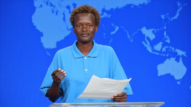 African woke news presenter. People of color in media industry. They. Nonbinary newsreader