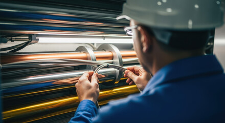 Workers inspecting cables in a manufacturing environment for industrial safety manuals, training materials, engineering articles, and technical presentations