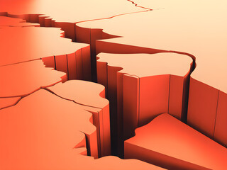 3D Cutaway Illustration of Tectonic Plates Sliding Along a Stylized Fault Line