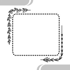 Hand Drawn Dotted Rectangle Frame with Leaves Decorative Border.