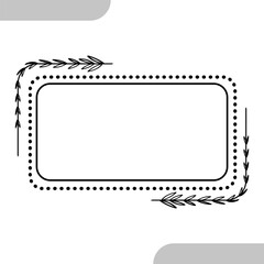 Hand Drawn Dotted Rectangle Frame with Leaves Decorative Border.Vector illustration.