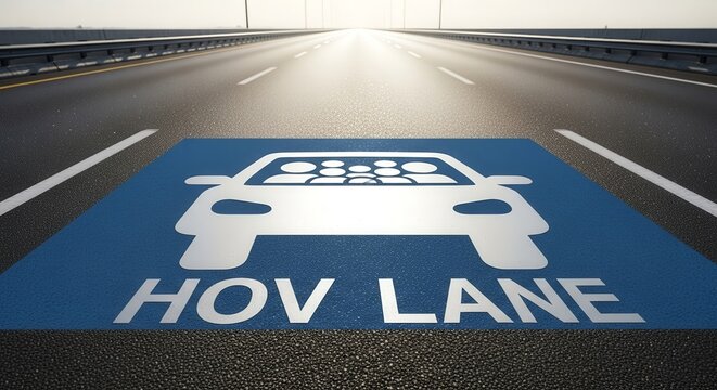 High Occupancy Vehicle Lane Signage Depicting Roadway and Transportation Sign
