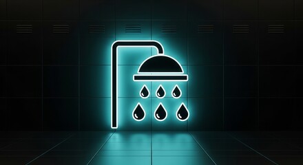 Iconic Shower Head Illustration in Dynamic Neon Glow Depicting Modern Water Features