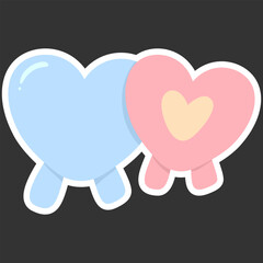 Cute Overlapping Hearts in Pastel Style. Valentine Love Symbol