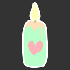 Pastel Heart Candle, Cute Romantic Valentine Illustration.