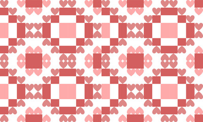 seamless pattern pink hearts and block, diamond patchwork repeat seamless pattern design for fabric print or background or t-shirt paint, square grid