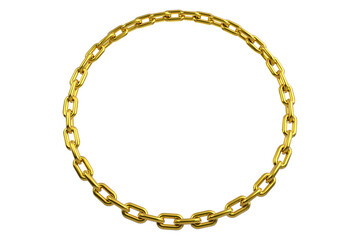 Closed gold chain loop forming a ring on transparent background  