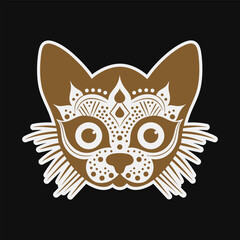 Decorative Ornate Brown Cat Face Head Illustration.Vector illustration.