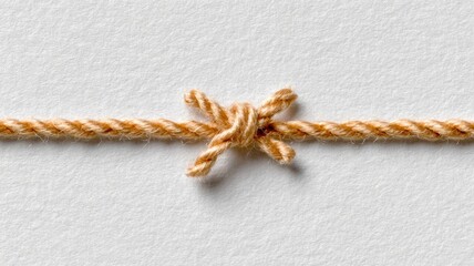 Close-up of a simple rope knot on textured white paper in a clean minimalist composition