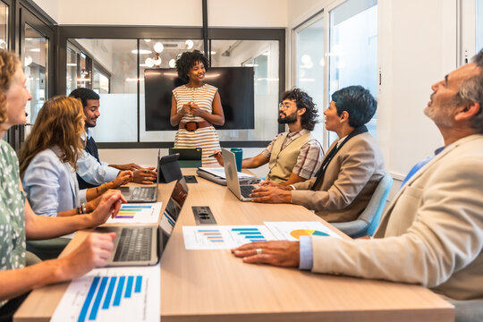 Diverse business team collaborating during a corporate meeting