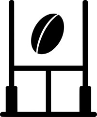 Centered Rugby Ball with Goalposts Silhouette in Simple Monochrome Vector. Rugby, sport, minimalism, ball, vector
