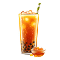 Delicious Iced Bubble Tea with Tapioca Pearls on a Refreshing Background