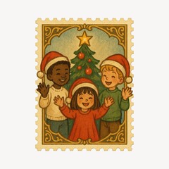 Obraz premium Joyful children celebrating Christmas together.