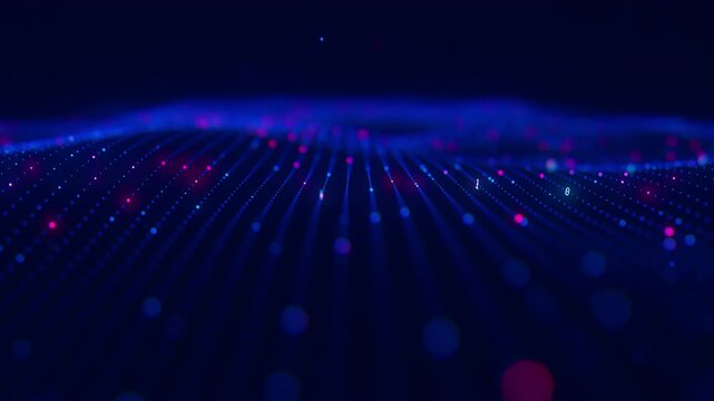 Futuristic technology wave motion with cloud data points. Digital cyberspace concept. Abstract digital wave with moving particles. Big data flow animation.