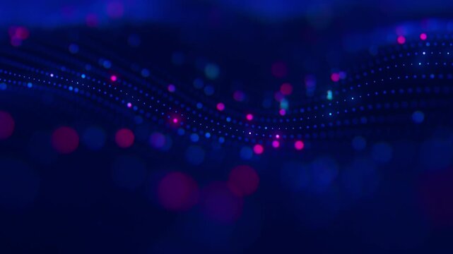 Futuristic technology wave motion with cloud data points. Digital cyberspace concept. Abstract digital wave with moving particles. Big data flow animation.