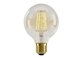 Isolated clear glass LED filament light bulb casting soft light, energy efficient