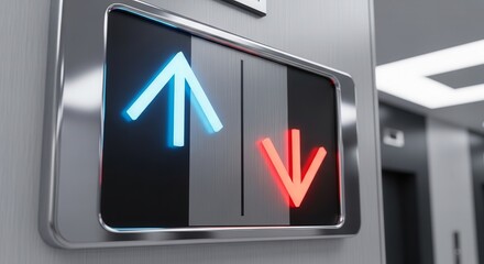 Illuminated Elevator Panel With Up And Down Arrows Signifying Directional Movement