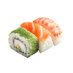 Three Pieces of Sushi on White Background - Fresh Japanese Cuisine Photography