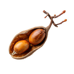 Fresh Whole Tamarind Pod with Shell Isolated on White Background for Food and Nutrition Concept