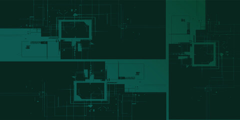 Abstract Digital Circuitry Composition with Geometric Shapes and Lines.
