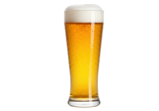 Isolated glass of golden beer with rich foam, for advertising alcoholic beverage product