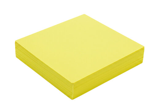 Isolated stack of yellow sticky notes on a plain surface, office supplies for reminders