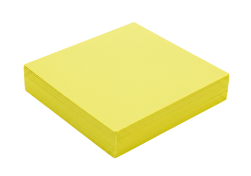 Isolated stack of yellow sticky notes on a plain surface, office supplies for reminders