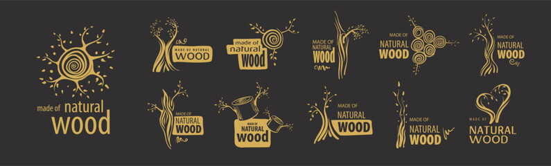 Fototapeta premium A set of unusual hand-drawn vector logos for the production of wood products