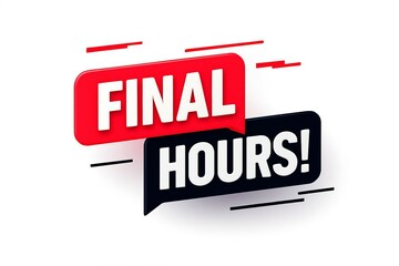 Urgent sale announcement with red and black speech bubbles saying final hours