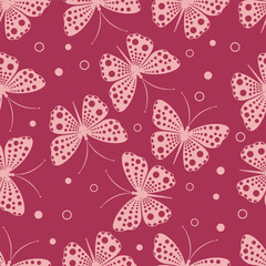 Seamless Pattern Pink Stylized Butterfly Decoration Illustration. Vector illustration.