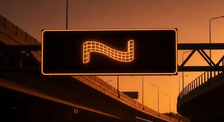 Illuminated Geometric Graphic Displayed Against an Atmospheric Twilight Sky