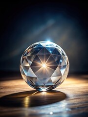 A crystal orb with a faceted surface emits a soft