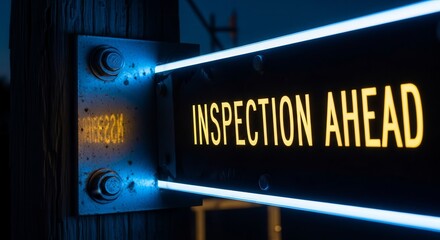 Illuminated Inspection Ahead Signage With Futuristic Lighting and Industrial Elements
