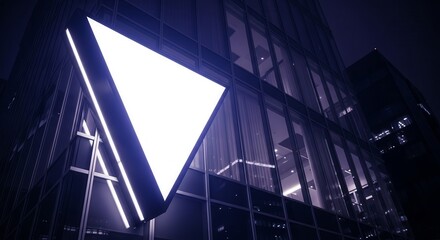 Illuminated Modern Architectural Structure In The Night, Geometric Design Exterior Building