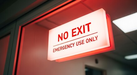 Illuminated No Exit Sign Emphasizing Emergency Access in a High-Risk Environment