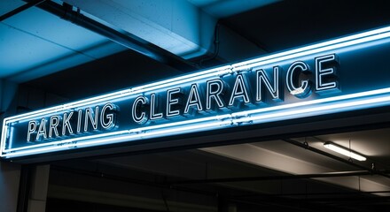 Illuminated Parking Clearance Sign In Neon Blue Glow Over Driveway Entrance