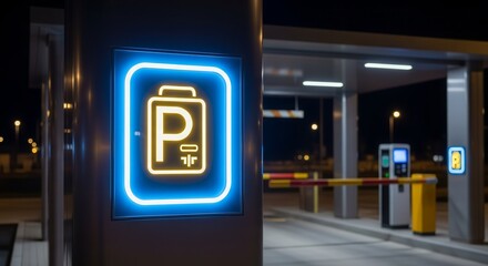 Illuminated Parking Entrance Sign Signaling Availability And Operational Functionality