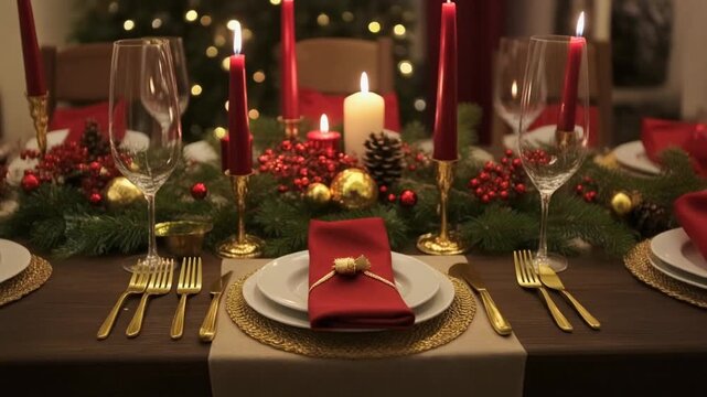 Elegant Christmas Dinner Table with Festive Decor