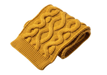 Isolated Cable Knit Throw Blanket in Mustard Yellow Texture for Winter Warmth at Home