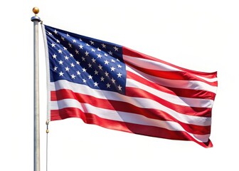 Fototapeta premium American Flag with Stars and Stripes Against White Background