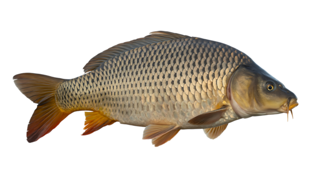 Isolated common carp fish against black background in studio lighting