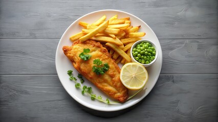 fish n chips plate top down shot