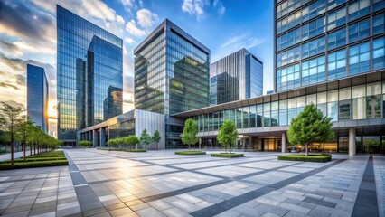 Modern high-rise plaza with a blend of concrete and glass architectural style